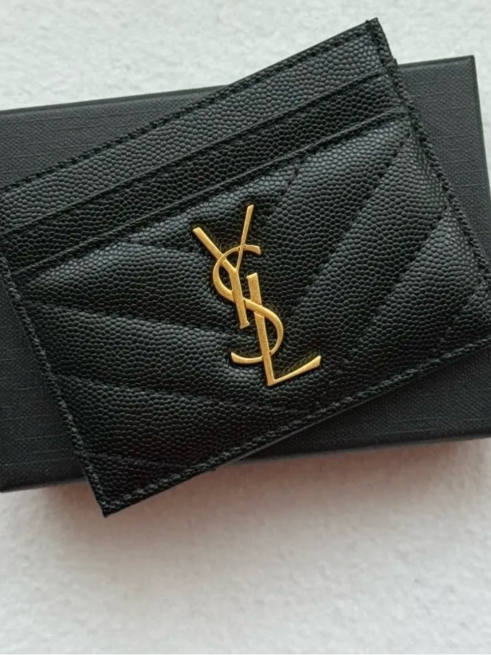 Saint Laurent Black Quilted Leather Card & Key Holder with Gold YSL Emblem - Picture 3 of 9